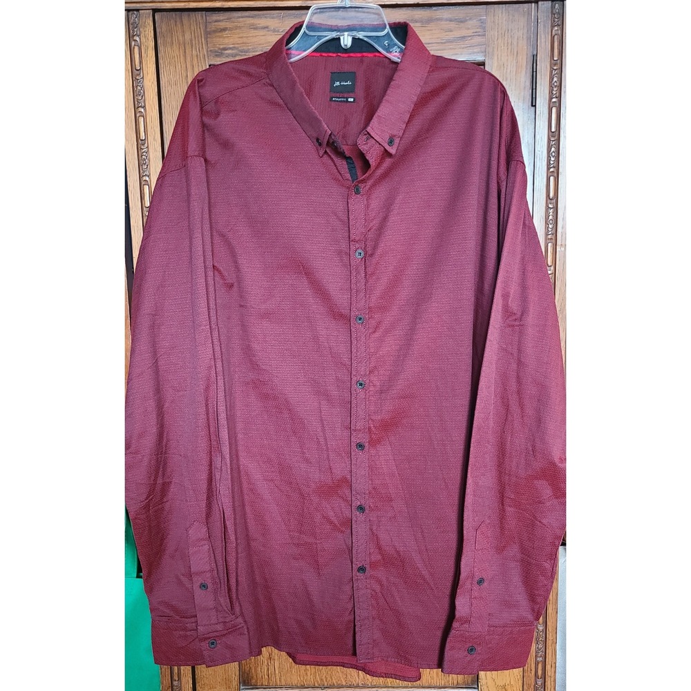JB Holt Mens 3XL Athletic Fit Button Down Shirt Burgundy Geometric JB215FPW